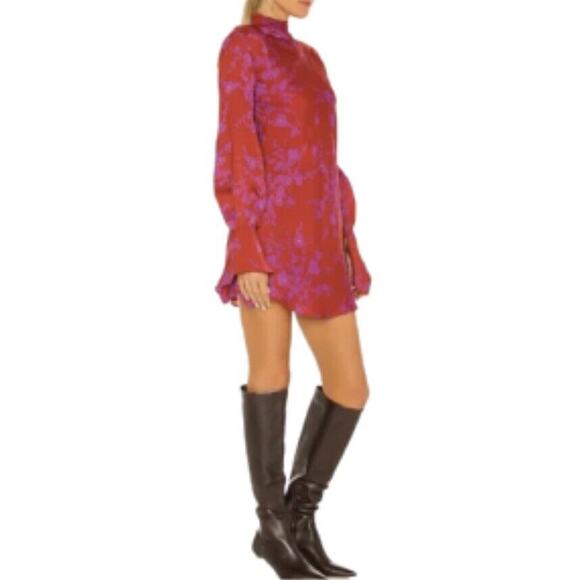 Free People Aries Red Romance Combo Floral Plunge Back Dress NWT Size S FLAW - Picture 2 of 11